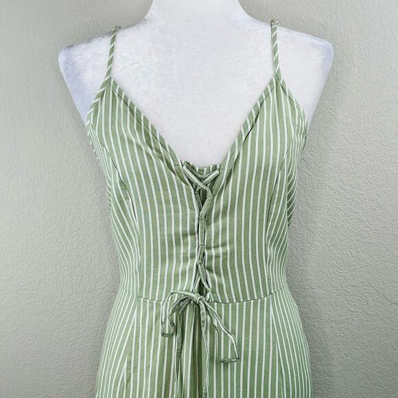Vero Moda Sleeveless Linen Blend Lace Up Romper Green White Stripe Large/XL NWT - Picture 5 of 13